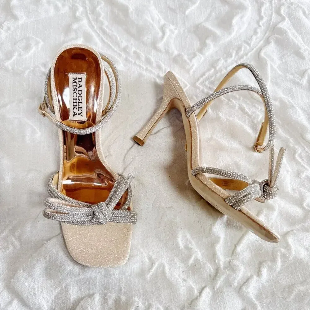 Badgley Mischka Effie Ankle Strap Sandal In Champagne Glitter